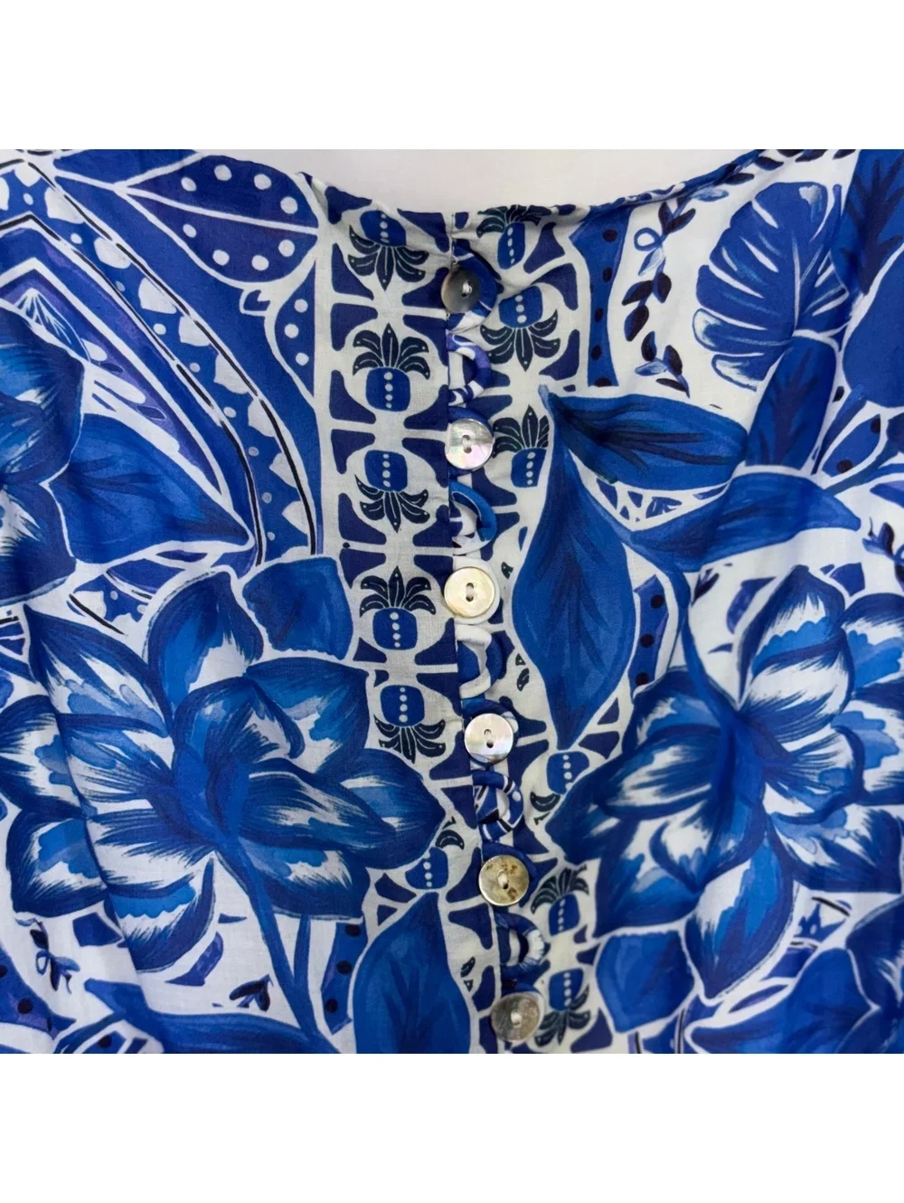 FARM Rio Blue Motif Puff Sleeve Peplum Top XL NWT